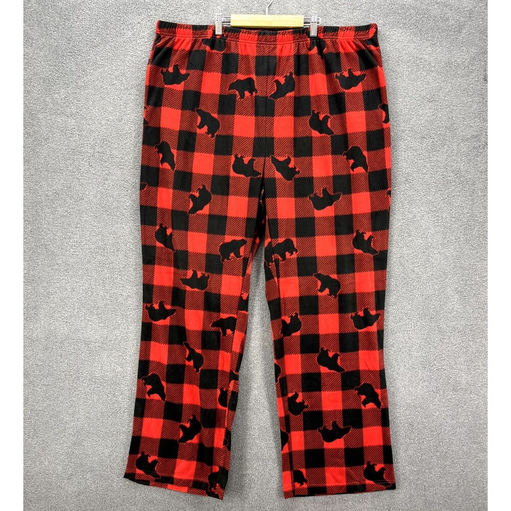 Mad Dog Pajama Pant Adult XXL Red Black Plaid Bear‎ Elastic Waist